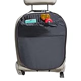 Der Sitzchutz lässt sich auseinanderklappen und behält dauerhaft ihre Form durch den Federstahl der im Rand vernäht ist. Die große Gepäcktasche bietet reichlich Stauraum für sämtliche Utensilien