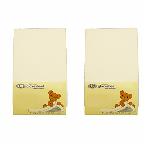 DK Glovesheets Two Fitted 83 x 50cm Crib Sheets 100% Combed Jersey Cotton - To Fit Chicco Next 2 Me Crib - CREAM - TWO PACKS