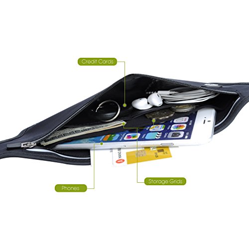 Sport Bauchtasche, MOSSLIAN Stilvolle Super Leichte Reise Elastische Hüfttasche Gürteltasche Laufgürtel Reflektorstreifen und mit Kopfhöreröffnung geeignet für Handy iPhone 7 6 Samsung Galaxy S6 Huawei P9 Mate 8 HTC ONE bis 6 Zoll Smart Phone für Damen Herren Joggen,Fitness, Lauftraining (Schwarz) - 3