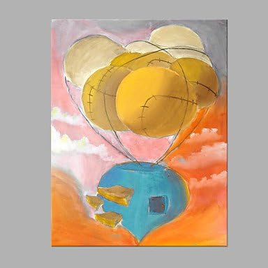 E-HOME Hand Painted Modern Abstract Flying Airballoon Oil Painting On Canvas with Stretched Frame Wall Art For Home Decoration Ready To Hang , include inner frame , 32" x 48"