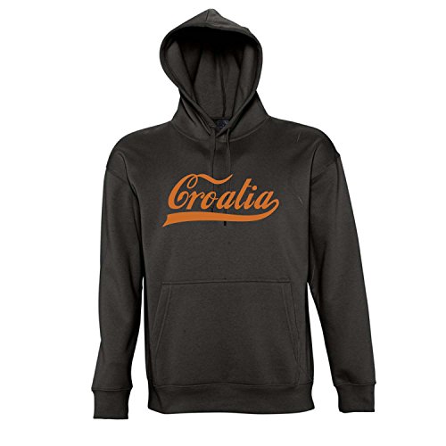 Kroatien Oldschool Croatia Fussball EM WM FAN – Kapuzen Sweatshirt – Pullover S-XXL , Deep black – orange , XXL