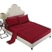 Produktbild DecoBay 3 Stücke/4 Stücke Weich Bettlaken Serie Reine Farbe Polyester Baumwolle Bettdecke Bett Matte Kissenbezug Set für Schlafzimmer (Weinrot, Full(Vier Sätze))