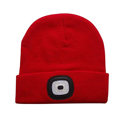 Preisvergleich Produktbild Kingnew Stirnlampe Beanie Mütze mit weißen LEDs, Unisex Wiederaufladbare Scheinwerfer Strickmütze mit Licht für die Jagd, Camping (Rot)