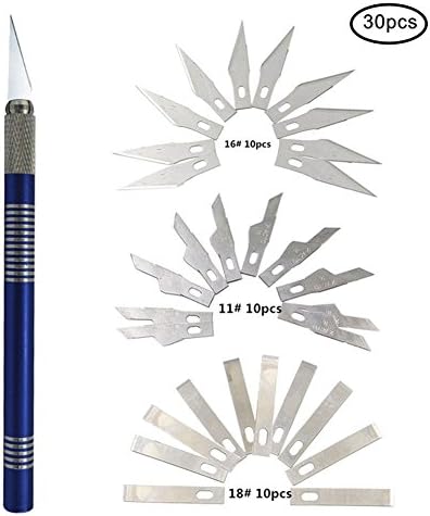 BARHOMO Home Decoration DIY Handmade M Artwork Knife Home Paper Carving Knife Mobile Phone Film Knife Stone Metal Carving Knife Crafts DIY Tools with 30pcs blades (blue+30)