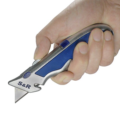 S&R Schnellwechssel – Profi – Teppichmesser 165mm, SK5 Klinge 3-stufig,Wechssel per Knopfdruck,4 Klingen - 4