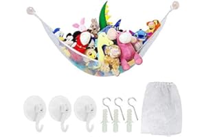 DURANTEY Kuscheltier Aufbewahrung 213 x 150 x 150 CM Aufbewahrung Netz Weiß Kuscheltier Netz Groß Ecke Plüschtier Aufbewahrung mit 3 Saugnäpfen und 3 Metallhaken Spielzeug Hängematte für Kinderraum