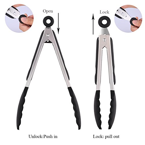 GHB 2er Küchenzange Grillzange aus hochwertigem Edelstahl und Lebensmittelqualität Silikon Kochen Servieren Grill für Fleisch Salat Spaghetti Wurst Brötchen und vieles mehr - 6