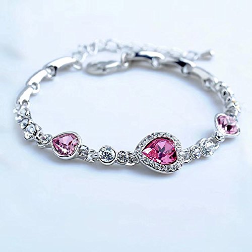 BByu Charming Women's Austrian Crystal Titanic Inspired Heart of Ocean Bangle Bracelet (Rose)
