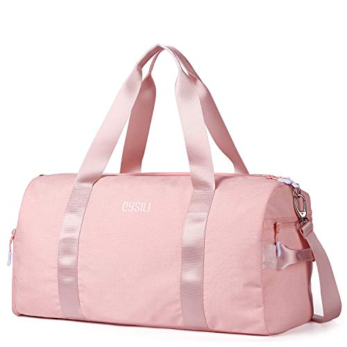 CoCoMall Gym Bag with Shoes Compartment and Wet Pocket, Sports Duffle Bag for Men and Women,Holdall Bag with Shoulder Strap (Pink)