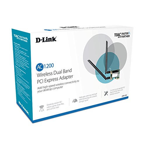 D-Link DWA-582     Tarjeta de Red Interna  WiFi AC1200 PCI-Express  Antenas externas de Alta Ganancia  Compatible Windows  Linux  WPS  encriptaci  n WPA2 