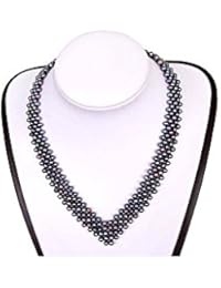 Collar V Perlas Culturas Negras y Oro amarillo - BPS 1503 O Noir - Blue Pearls