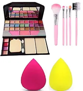 TYA Makeup Kit + 5 Pcs Makeup Brush + 2 Pc Blender Puff Combo