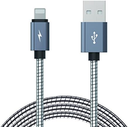 XUTU 3.3ft/1M All Metal Super Fast Charging and Transfer Data Cable All Metal USB Cable 3.3ft/1M Spring Elastic Cord Cable (all metal lightning USB cable)