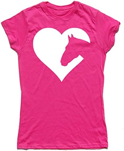 HEART HORSES Funny Cotton Ladies Horse Riding / Hacking T-Shirt S-XL (Extra Large (Size 12/14), Hot Pink)