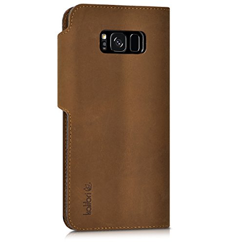kalibri Funda para Samsung Galaxy S8 Plus - Carcasa con  Tapa magn  tica  de  Cuero  - Case de Piel Real en  marr  n 