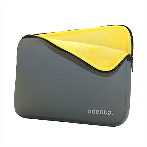 Adento Neopren 13“ Laptoptasche, MacBook Air/Pro 13“ / Ultrabook 13“ Hülle in silber mit samtig weichem, gelben Premium Innenfutter (silber/gelb) - 2