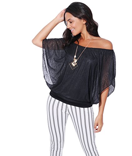 KRISP 6093-BLK-SM, Blusa Mujer Ancha Elegante Fiesta, Negro (6093), S/M (36-38)