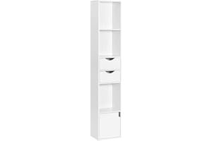 ‎WOLTU WOLTU Bücherregal Bücherschrank, Standregal mit Schubladen, Regal mit Tür, Büroregal, Aufbewahrungsregal für Wohnzimmer Schalfzimmer, Weiß, 30 x 158 x 24 cm, SK028ws