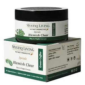 Mystiq Living Specials - Green Coffee Blemish Clear - Anti Pigmentation and Dark Spot Removal Cream | Mulberry, Apple Cider Vinegar, Vitamin C | Ayurvedic Formulation 50GM