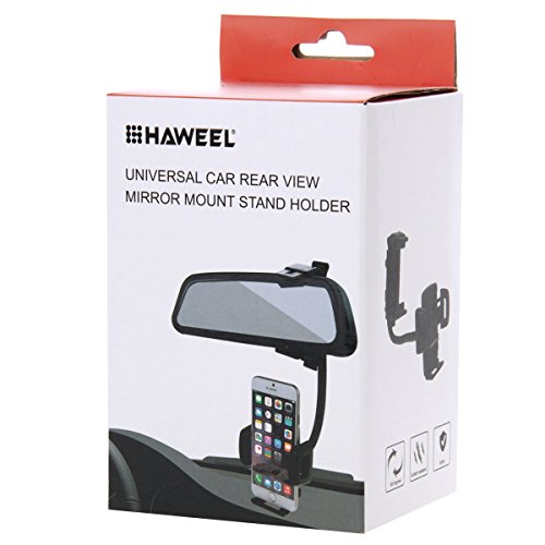 HAWEEL Â® 2 in 1 auto specchietto retrovisore Stand cellulare supporto universale per iPhone 6 / iPhone 5 & 5S & 5 C / Smartphone, morsetto dimensioni: 40mm-80mm(Black)