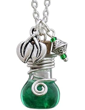 Katharina Fairytale Schutzamulett Kette Phiole Elixier der Hexe Mandragora grün Blattanhänger Zierperle