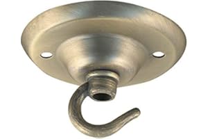 ElekTek Piastra soffitto con gancio diametro 75 mm Finiture metalliche colori verniciati a polvere + Viti corrispondenti. Per accessori a sospensione e lampadari Ottone Antico