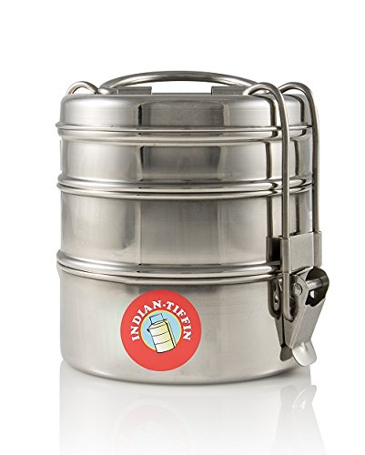 Indian-Tiffin 3t7b3 - Fiambrera de 3 Compartimentos, Acero Inoxidable, Color Plateado
