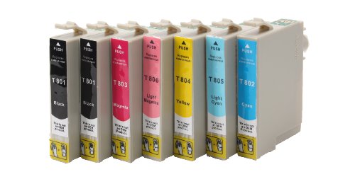 7x kompatible Druckerpatronen zu EPSON T0801/T0802/T0803/T0804/T0805/T0806 (6er Set + 1x Schwarz Extra)