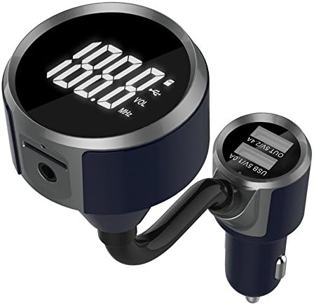 AZGIANT Bluetooth FM Transmitter 360 Rotation Dual USB Car Charger Hands Free Car Kit MP3 Player Wireless Radio Audio Adapter with 1.4 Inch LCD Display for iPhone - Dark Blue