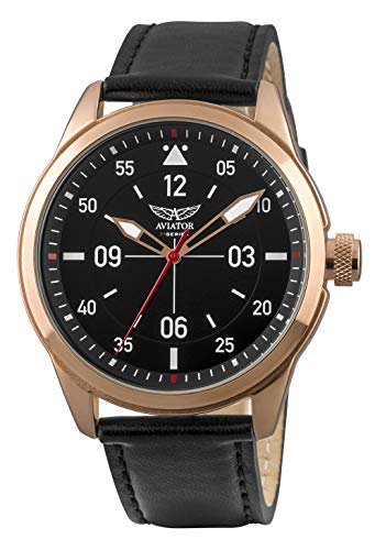 AVIATOR F-Series - Reloj analógico de Cuarzo para Hombre, Correa de Piel de Color Oro Rosa y Negro