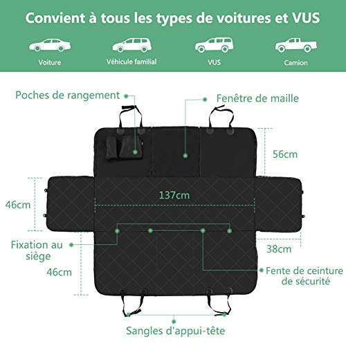LOETAD-Housse-Protection-Voiture-Chien-Housse-de-Sige-pour-Chien-Antidrapante-avec-Fentre-en-Filet-2-Poches-Ceinture-de-Scurit-et-Sac-de-Rangement-pour-VoitureSUV-Camion-147x137x38cm