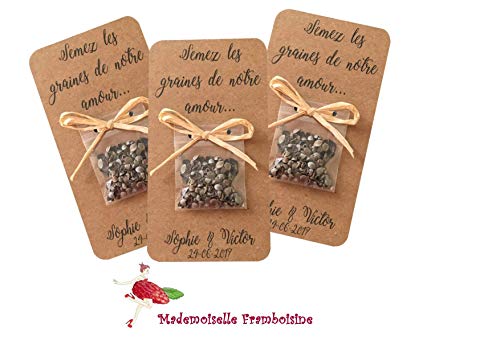 Carte sachet de graines, semez les graines de notre amour, Lot de 10, Cadeaux invités, mariage champetre, naturel, kraft naturel et raphia