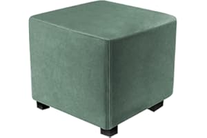 DUJUIKE Funda otomana Cuadrada,elástica para taburetes de Terciopelo, Funda para otomana, Funda para reposapiés Cuadrado (Verde ciprés, L&A: 33– 46 cm, Al: 38–46 cm