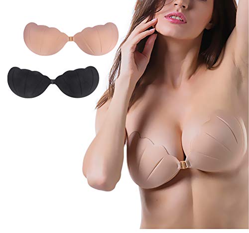 YOSICIL Femme Soutien-Gorge Corde Serrage Silicone Auto-adhésif Sexy Forme U Coquille Mangue Fille Nipple Covers sans Brettelle Réutilisable Souple Dame Bra Dos Nu Push Up Paires
