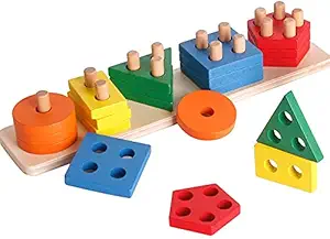 Verat Wooden Sorting & Stacking Toy, Shape Sorter Toys for Toddlers, Montessori Color Recognition Stacker, Early Educational Blocks Puzzles 1 2 3 Years Old Age Boys and Girls (5 Shapes) Toys