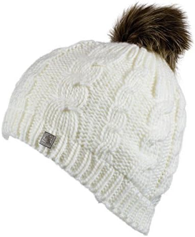 White Bobble Hat - Irish Knit Thick Warm Winter Hat