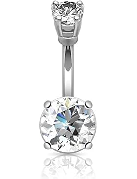 Paula & Fritz® Bauchnabelpiercing aus Edelstahl Chirurgenstahl 316L Ausläufer mit großem Zirkonia farblos pink...