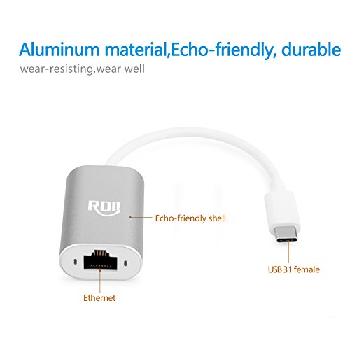 RDII USB 3.1 Typ C (USB-C & Thunderbolt 3 Port kompatibel) an RJ45 Ethernet LAN Netzwerkadapter Aluminium für Macbook / Google ChromeBook Pixel / MateBook / Lumia 950XL und andere USB-C Geräte, Silber - 8