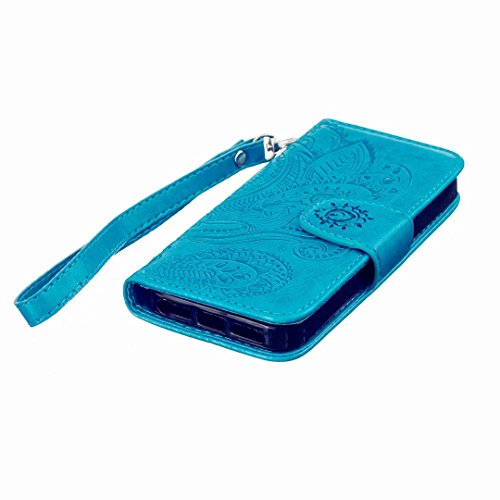 iPhone SE 5 5S Ledertasche MUTOUREN Schutzhülle Handyhülle Brieftasche Case mit Ständer HalterKartenfächer für iPhone SE 5 5S Premium Ledertasche Gepresste Blumen Painted Pattern Hülle Handy Case Dünne Tasche Cover Schutzhülle Schale Tasche-Pfau Blumen Blau + Metall Stylus Pen - 5