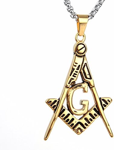 COPAUL Men's Stainless Steel Mason Masonic G Pendant Gold Color