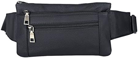 Genuine Leather Bum Bag Large Capacity Travel Waist Pack for Running Camping Trekking Hiking Black