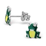 Rana con Ojos de cristal plata de ley pendientes studs para las niñas por Kate Benson