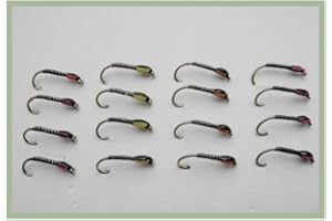 TROUTFLIESUK BARBLESS Quill Buzzers, 16 Pack Pink, Red, Yellow, Orange Quill Buzzer, Choice of sizes, Trout Fishing Flies