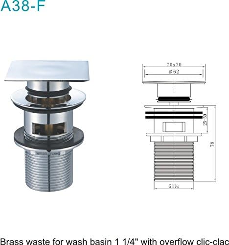 HOUSLER® Modern Flat Square Brass Push Button Clicker Basin Waste Slotted with Overflow