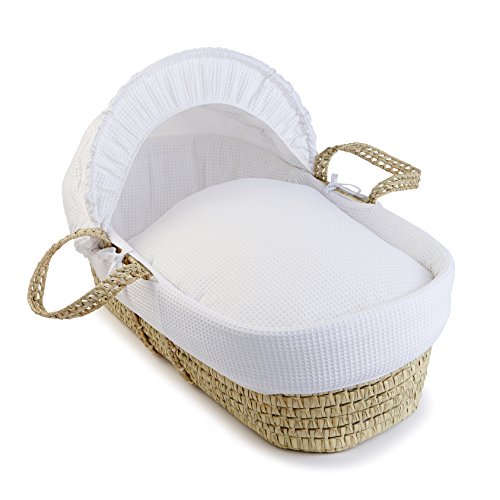 Clair de Lune Waffle Palm Wicker Moses Basket (White)