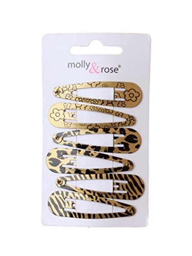 Set of 6 Gold Animal and Floral Print Hair Clips Snap Bendies Sleepies