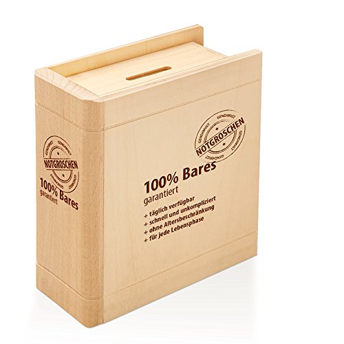 Spardose Buch aus Holz mit Gravur – 100% Bares – Sparbuch als originelles Geburtstagsgeschenk für Geld – Geldgeschenk-Sparbüchse aus Ahornholz – 13,5 x 16,5 x 6,5 cm - 3