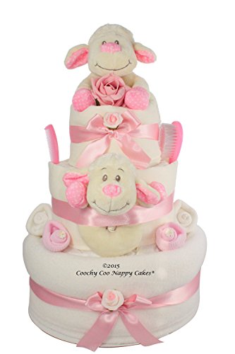 Newborn Baby Girl Spring Lamb Nappy Cake Gift FREE Delivery (pink)