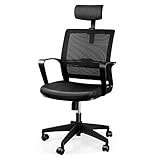 Chaise de Bureau en Maille Noir Fauteuil Bureau Siège de Bureau Ergonomique avec Accoudoirs et Appuie-tête Hauteur Réglable Pivotant 360 Degrés Capacité de Charge Jusqu'à 110 kg