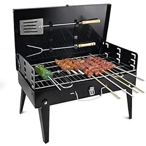 Saiyam Portable Briefcase Style Barbeque Grill Toaster Charcoal BBQ for Outdoor Camping Picnic (43.5 x 27.5 x 21 cm, Black)